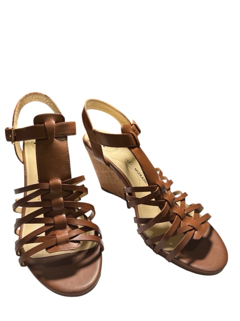 Isaac Mizrahi Simmer Slingback Wedge Sandals Brown Leather 9M - New With Flaws